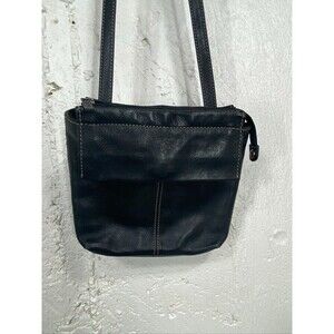 FOSSIL BLACK LEATHER CROSSBODY WALLET FRONT POCKET PURSE 10 X 8